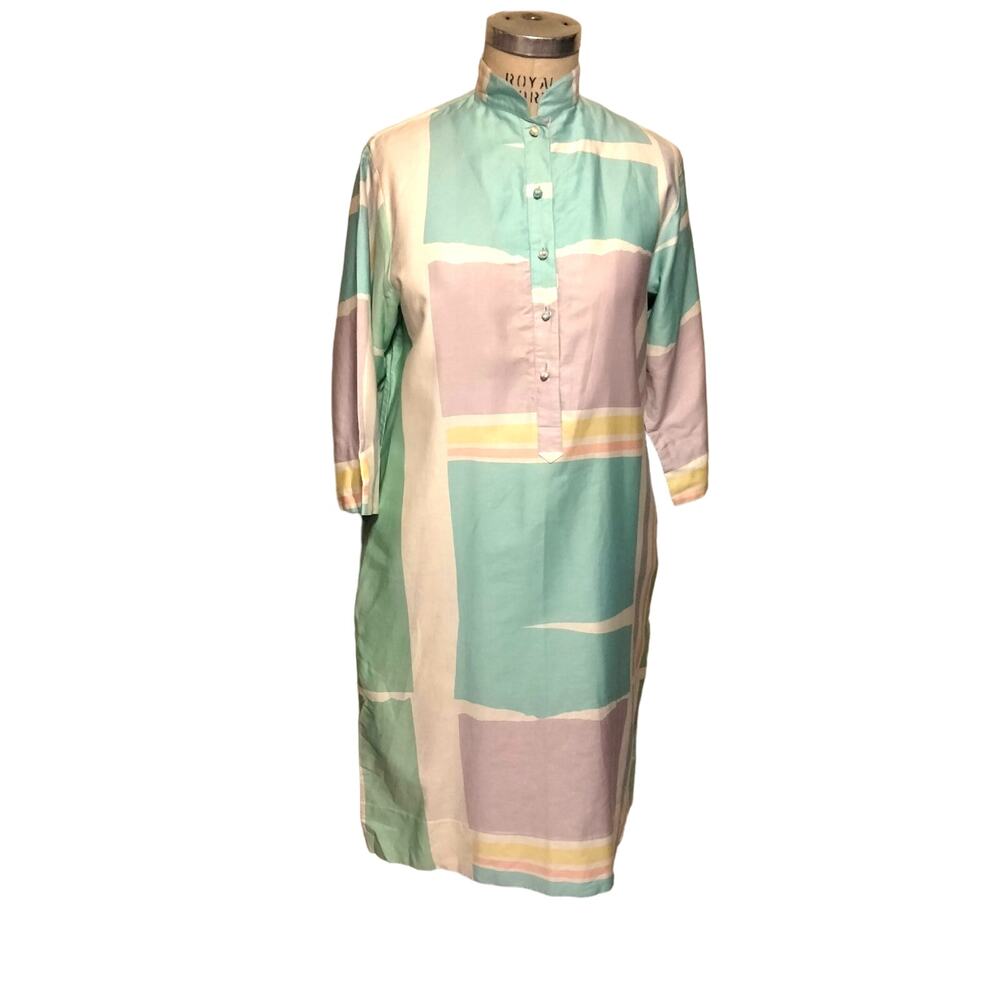 Catherine Ogust Penthouse Gallery Pastel Print Dress Caftan Vintage 80s S
